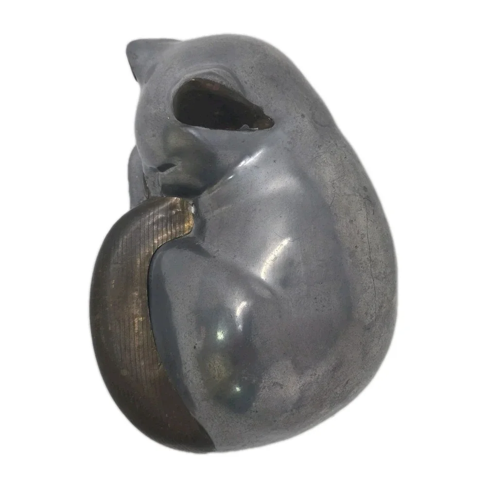 Vintage Two Tone Metal Sleeping Cat Figurine 6
